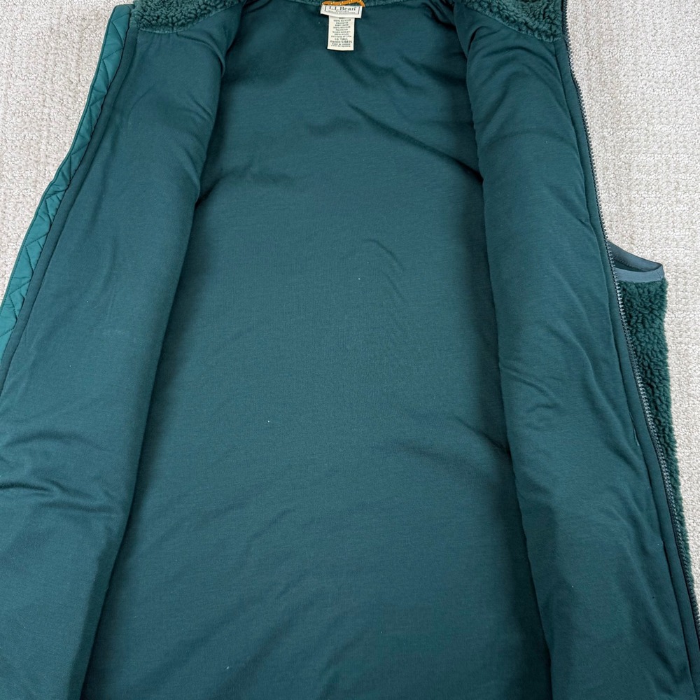 LL Bean Men Large Tall Green Sherpa Fleece Full Zip Mountain Classic Vest 519835 - Picture 6 of 8